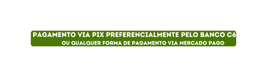 pagamento via pix preferencialmente pelo banco c6 ou qualquer forma de pagamento via mercado pago
